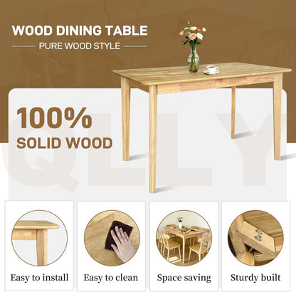 QLLY Rechthoekige eettafel van massief hout, rubberboom, eenvoudige montage, 120 cm