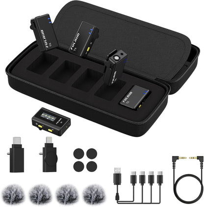 FULAIM X6 Compact, Draadloos Digitaal Microfoonsysteem voor 4 Personen, voor Camera's en Smartphones (2,4 GHz) - Ideaal voor Interviews, Vlogging, Podcasts, Online Lessen, Live Streaming