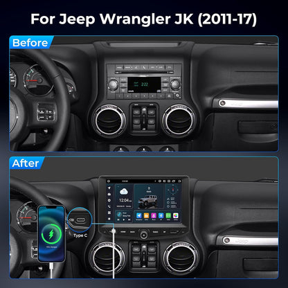 SWTNVIN 9 inch autoradio voor Jeep Wrangler JK 2011 2012 2013 2014 2015 2016 2017, Android 14 GPS 1280x720P IPS QLED-scherm, CarPlay & Android Auto, 4G LTE/5G WiFi, DTS, Octa-Core 4 + 6 GB