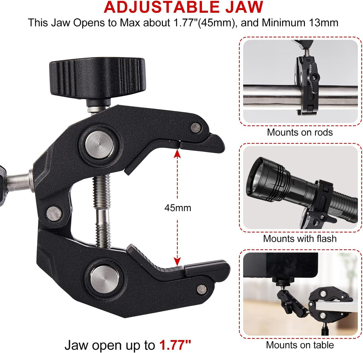 Super klem met Mini Ball Head Stand met 1/4 "schroef en 360 ° Double Ball Head Magic Arm voor Sony Canon Nikon DSLR Camera, Ronin, Microfoon, Videollamp, Roef, Dwarsbar (CP-12)