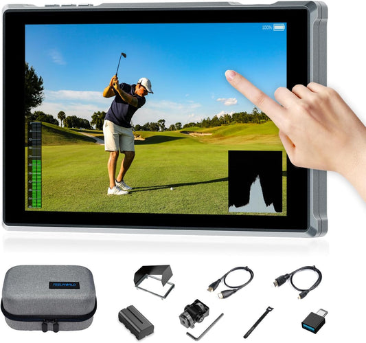 FEELWORLD FW759PRO Touchscreen Camera Veldmonitor 7 Inch 4K HDMI 178° Groothoek Camera Monitor met Parasol,2200mAh Batterij en Tas,9:16 Markering,AV Ingang Geschikt voor DSLR