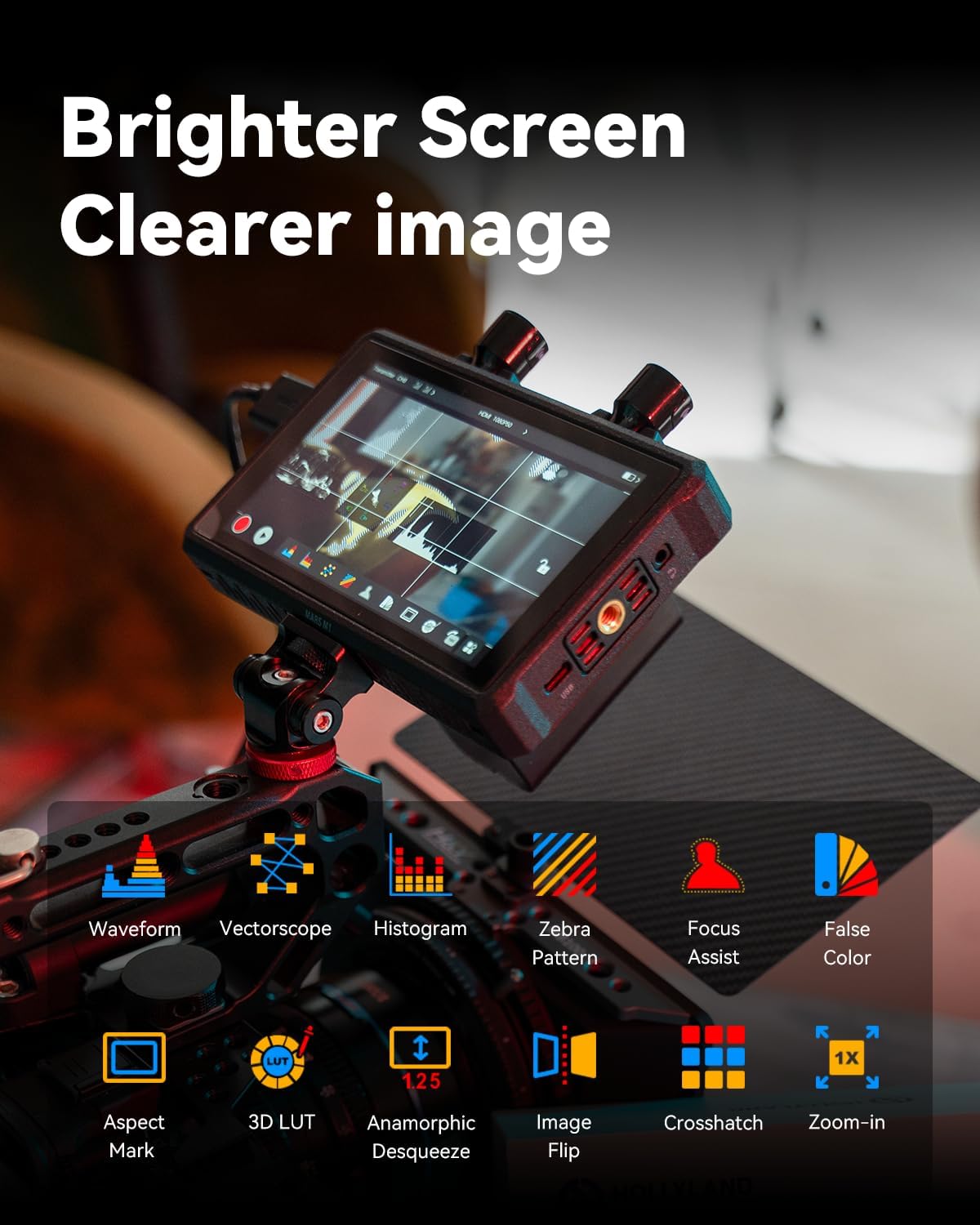 Hollyland Mars M1 Enhanced Camera Field Monitor 4K HDMI & SDI Video Radio Bereik 150m Latentie 0.08s FHD 1920x1080 1000nit 5.5" Touch 3D LUT APP Videobewaking DC-Out Interface (1 set)