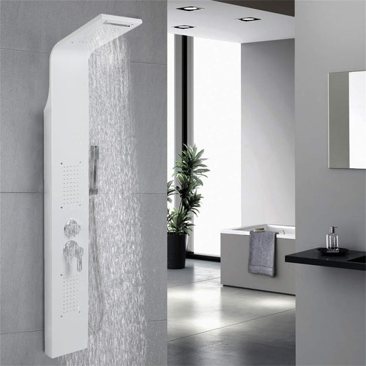 Doucheset – Douchekolom – Regendouche – Handdouche – Thermostaatkraan – Hydromassage – Verstelbare Waterstraal – Wit