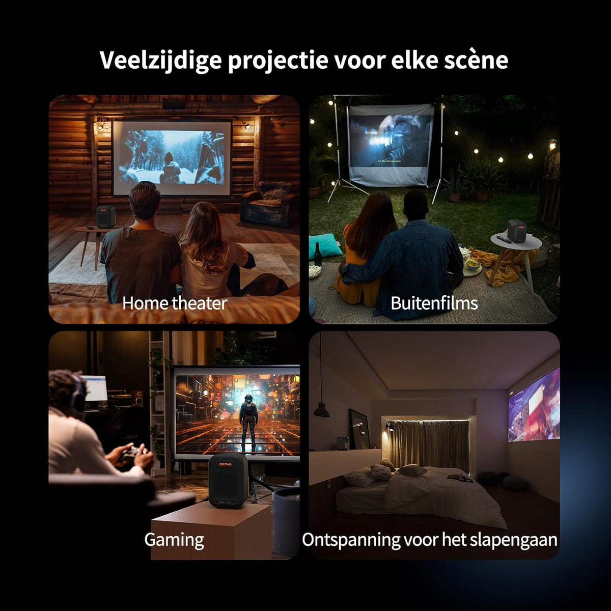 WEMAX Mini Projector【Netflix Gecertificeerd & Google TV】Draagbare Projector【4K Ondersteuning & 1080P Native】Slimme Projector met Dolby Audio, Video Projector met WiFi/Bluetooth voor Home Cinema,Buiten