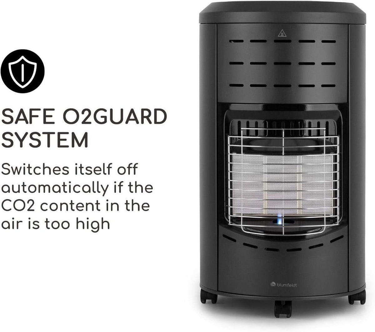 blumfeldt Andora gaskachel - drie verwarmingsniveaus 1,6/2,6/4,2 kW, tot 11 kg gasflessen, verwarmingsoppervlak: tot 84 m², incl. slang en drukregelaar, vlambeveiliging, O2Guard-systeem, zwart