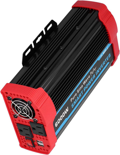 6000 W Continu/12000 W Piekvermogenomvormer, DC 12V Naar 220V-240V AC-converter Ingebouwde 4 Koelventilatoren, Universele Zuivere Sinusomvormer voor 12V-voertuigen, Campers, Vrachtwagens, Campers