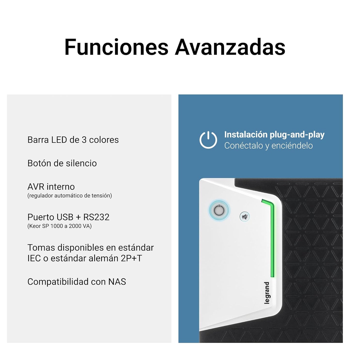 LEGRAND, Keor SP 310192 UPS met 2000 VA/1200 W - 6x IEC-stopcontacten - batterij 12V/9Ah, AVR, LED-monitoring, 310192