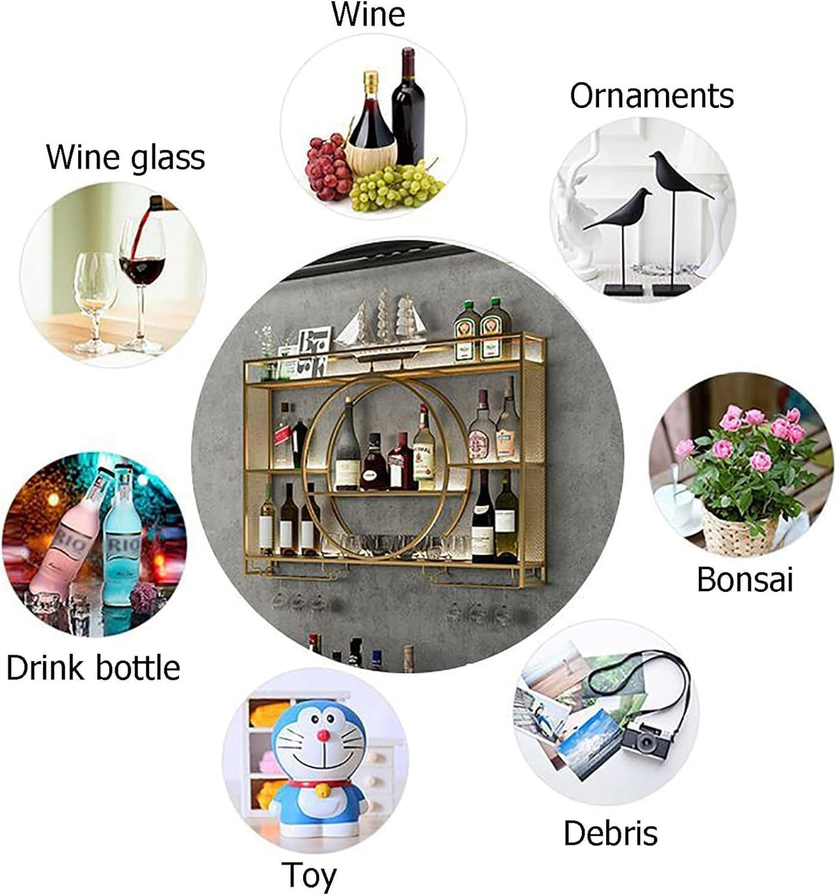 Modern Metal Wall Mounted Wine Rack, Bar Unit Floating Shelves, Wall Mounted Wine Racks, Glass Rack Iron Display Stand Wine Holder with Shelves (100x15x80cm/39x6x31in) - QUORE