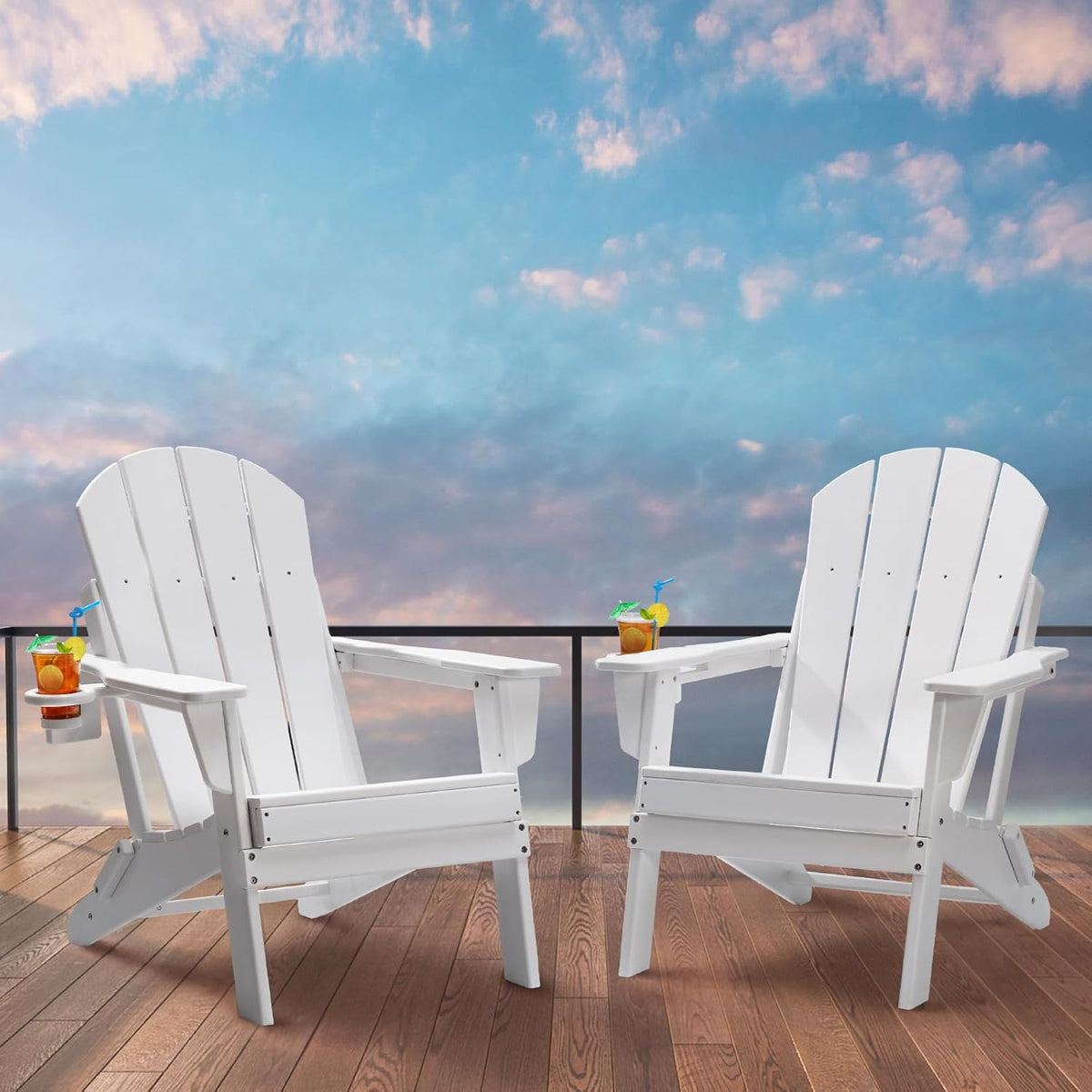 VEVOR Adirondack Stoel van kunststof, set van 2 draagbare opvouwbare vuurkorfstoel, outdoor Adirondack terrasstoel met bekerhouder, met ontspannende armleuning, ergonomisch, voor tuin, achtertuin -