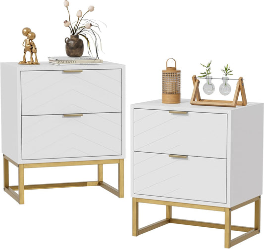 Nachtkastje – Bedkastje – Bijzettafel – Slaapkamertafel – Set Van 2 – Massief Hout Wit – Compact Met Lade