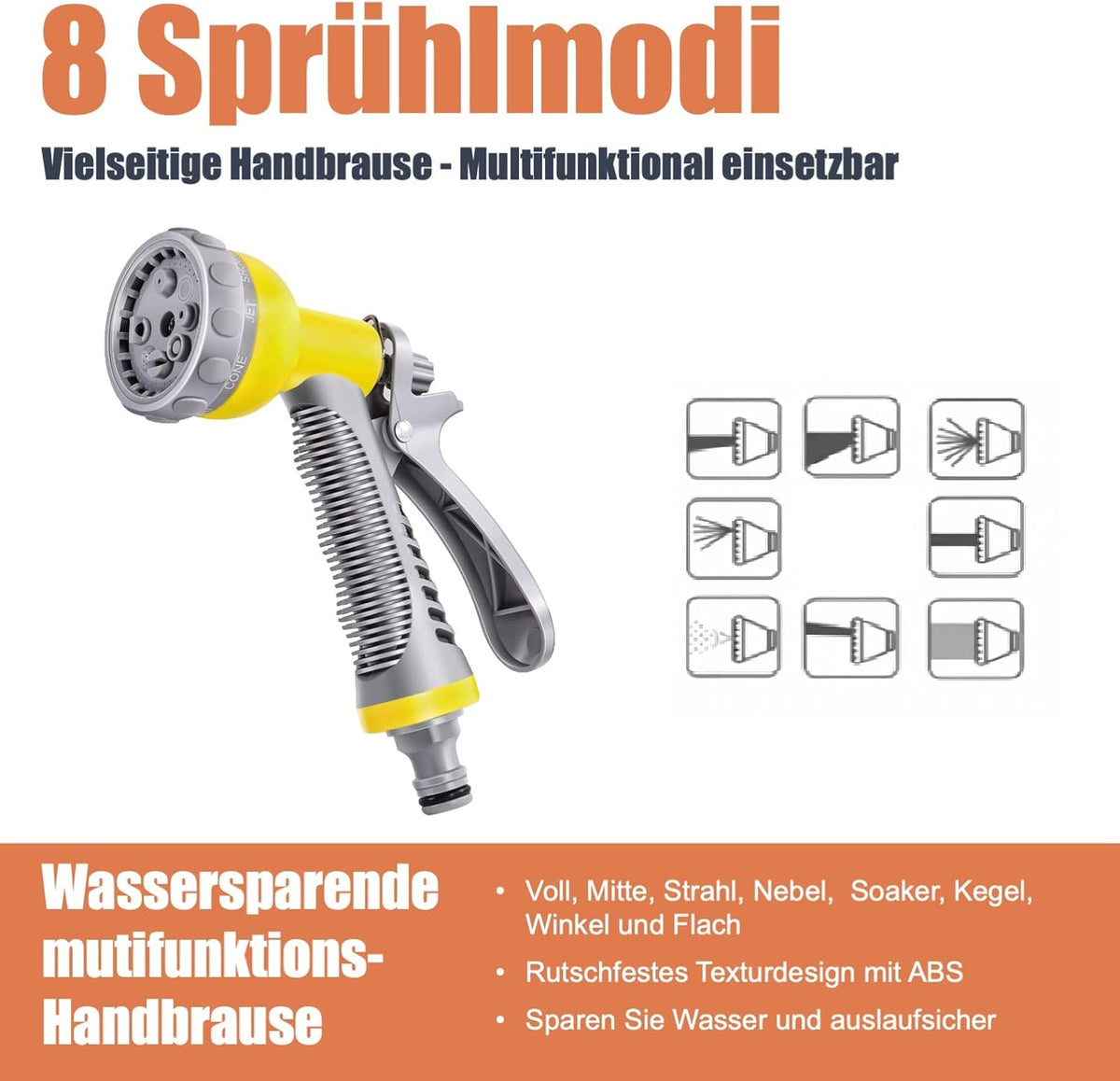 FANZTOOL 35 m + 2 m slanghaspel set met wandhouder incl. 8-functies multi-handdouche | automatisch oprollen | 180° draaibaar | tuinslang RoHS getest