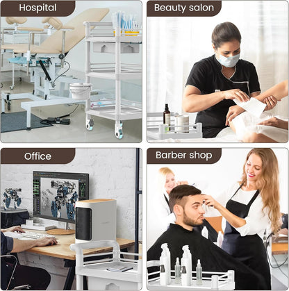Iklestar Trolley Cart met 3 etages met emmer en grote lade, multifunctionele serveerwagen voor schoonheidssalon, spa, kantoor, kliniek, thuis, 360° draaibare stille wielen