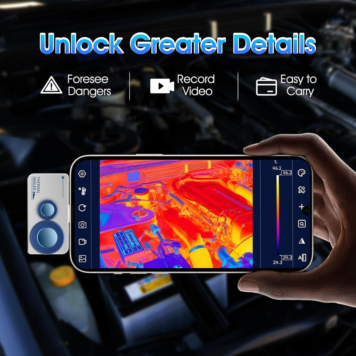 Warmtebeeldcamera HP-H2F6B 640 x 480 Visuele en hoge resolutie, dual spectrum warmtebeeldcamera voor Android, groot temperatuurbereik van 5 °F ~ 1022 °F, zicht-/IR-fusiemodus, USB-C