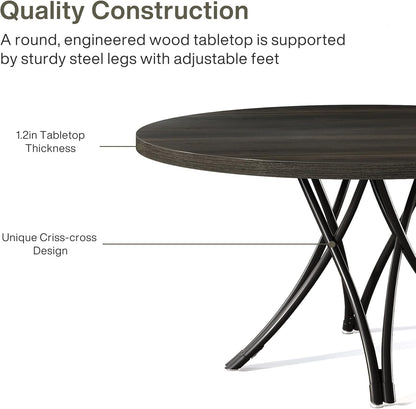 Tribesigns Round Dining Table for 4-6, 120cm Round Kitchen Table, Modern Wooden Small Dining Tables, with Sturdy Crossed Metal Legs for Kitchen Living Room, Dining Room (Black)