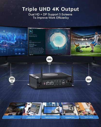 HISTTON Industriële Mini PC Windows 11 Pro, Core i5-10210U, DDR4 16GB 512GB M.2 SSD, Minicomputers Dual HD+DP 4K Triple Display, WiFi5/BT4.2/USB3.0/RS232/485COM, Mini Desktop Ondersteuning Linux