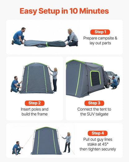VEVOR Grote 3 Seizoen SUV Tent voor 5-8 Personen, Truck Bed Tent, Groen, Aluminium Polen, Waterdichte PU2000mm, Auto Camping, Wandelen