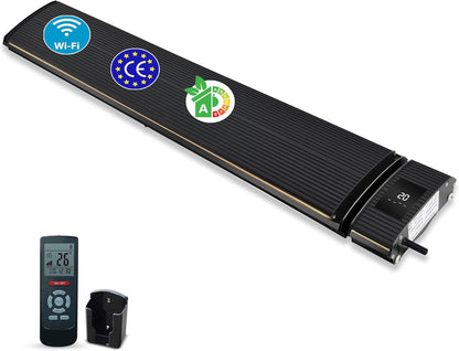Wifi QH-TH Black Heater Infrared Patio Heater 1800 or 2400 Watt (2400 Watts) (165 x 18 x 7.3 cm / 2400 Watt/Wifi) - QUORE