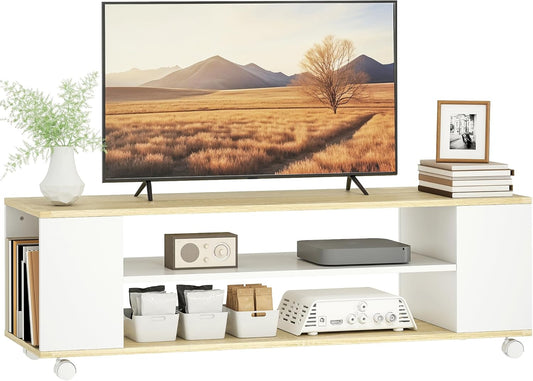 Tv-Meubel – Tv-Dressoir – Tv-Kast – Tv-Stand – Tv-Meubel Met Wieltjes – Geschikt Voor Tv’s Tot 55 Inch – Melamine Gecoat Spaanplaat - QUORE