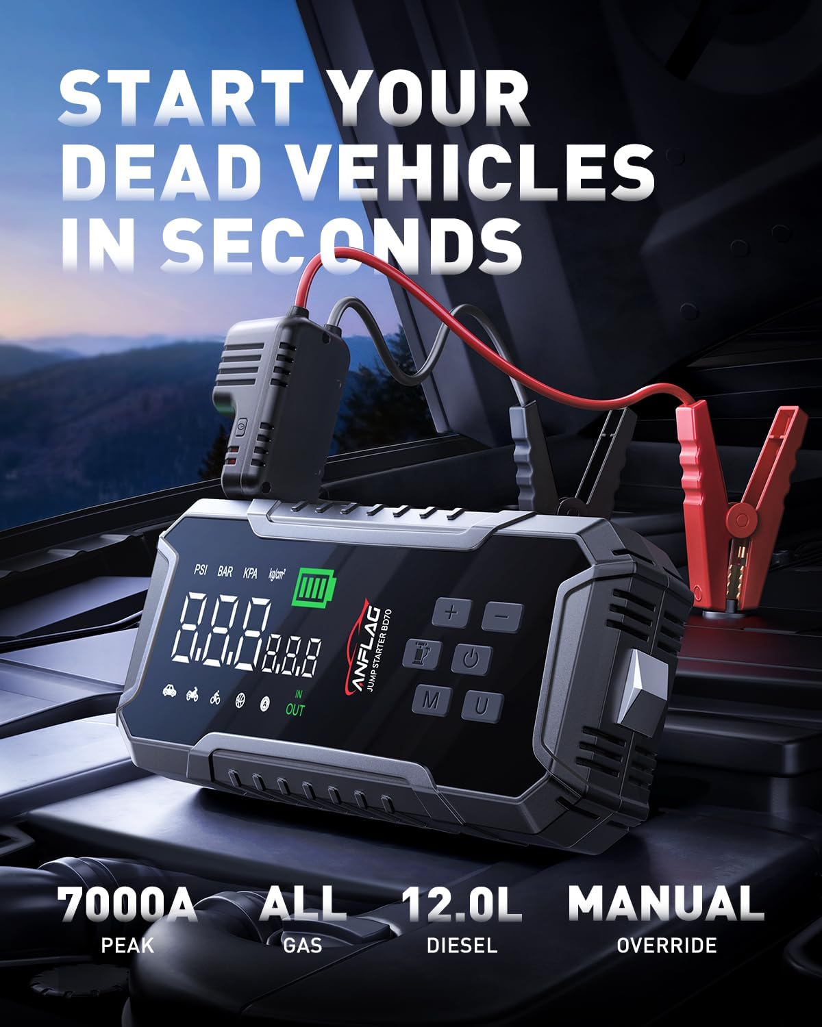 Starthulp powerbank voor auto's met compressor BD70