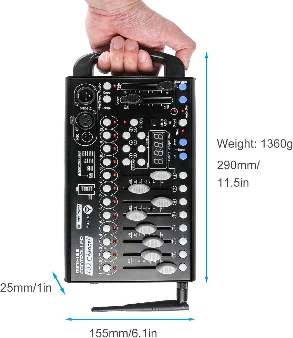 Draadloze DMX-Controller Met Batterij – DMX512-Console – Lichtmixer – Lichtsturing – Lichtboard – 192 Kanalen – 240 Scènes