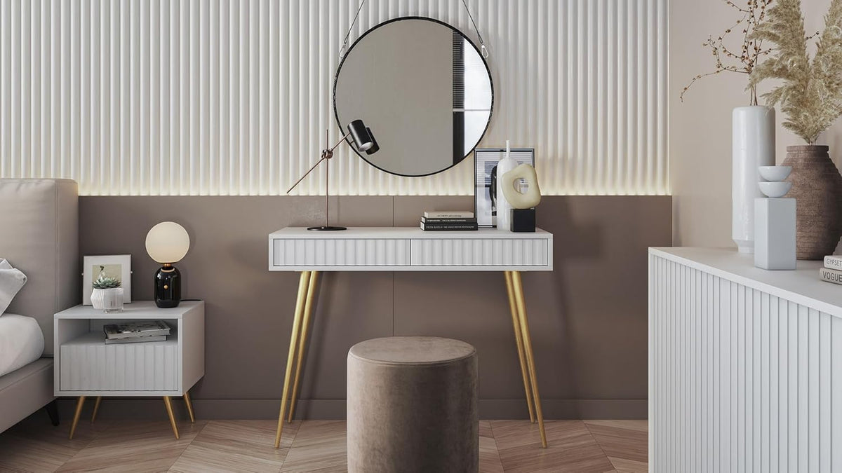 Selsey Make-uptafel make-uptafel kaptafel cosmeticatafel 104 cm met 2 laden Bello wit gouden poten