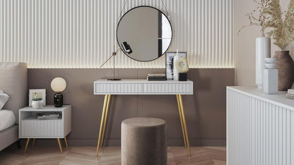 Selsey Make-uptafel make-uptafel kaptafel cosmeticatafel 104 cm met 2 laden Bello wit gouden poten