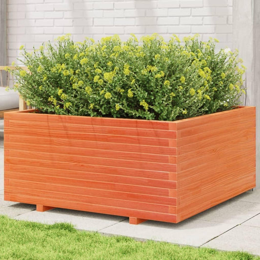 Flower Box Wax Brown 100 x 100 x 49.5 cm Solid Pine Wood Flower Box on Legs Pot with Trellis Planter Patio - QUORE