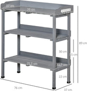 Oppottafel - Tuinwerktafel - Plantentafel -Tuinwerkbankje - met Metalen Haken - Schuiflade - 2 Niveaus - Bloementafel - voor Tuin - Sparrenhout -76 x 37 x 89 cm - Grijs