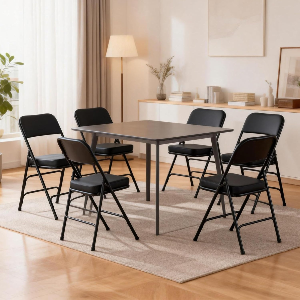 Gepolsterde Vouwstoelen 2-Pack, Zware-Duty Gestoffeerde Opvouwbare Stoel met Metal Frame voor Binnen & Buiten, Trouwerij, Feest, Banquet & Eetkamer (Zwart)