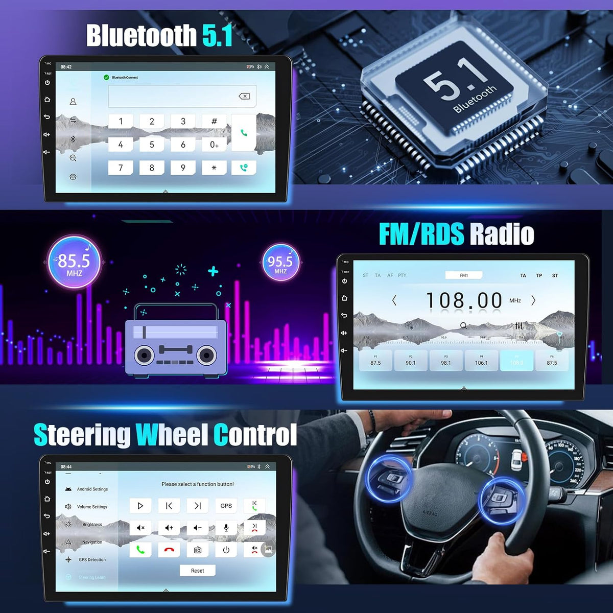 Inefala Android 15 Qualcomm 8 Core 4+64G Autoradio voor Toyota RAV4 2001-2006 met draadloze Carplay, 9'' touchscreen met Android Auto Mirror Link FM/RDS-radio GPS WIFI Bluetooth SWC achteruitrijcamera