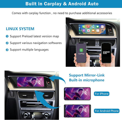 Ninetom Autoradio 8,9 inch touchscreen met draadloze Carplay en Android auto voor 2008-2016 Audi A5 S5 met 3G MMI+ systeem, ondersteunt mirrorlink, camera, navigatie