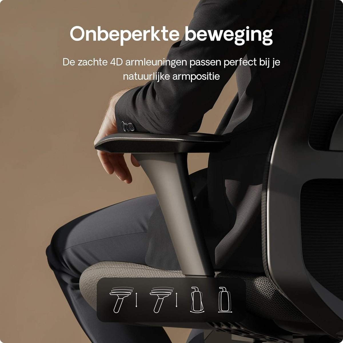 Desktronic SitOne Office Chair Adjustable Ergonomic Office Chair with Headrest, Armrests, Lumbar Support, Height Adjustment - Designed for European Body - Breathable Mesh - Spacious Seat (Black) - QUORE