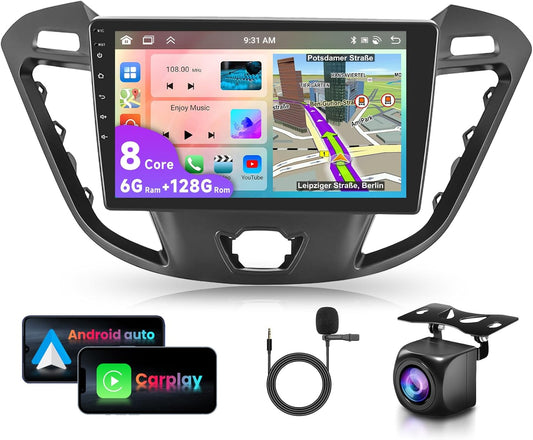 6G&128G VECHTEL 9" autoradio voor Ford Transit Tourio/Custom Tourneo 2013-2018 met CarPlay Android Auto,DSP,8 Core,Bluetooth RDS/FM-radio,Wi-Fi Navi/AHD achteruitrijcamera/CANBUS