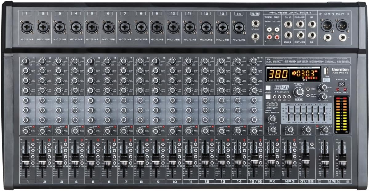 16-Kanaals Mixer – Mengpaneel – Mengtafel – Audio Mixer – Geluidsmixer – Bluetooth en USB – 380 Digitale Effecten