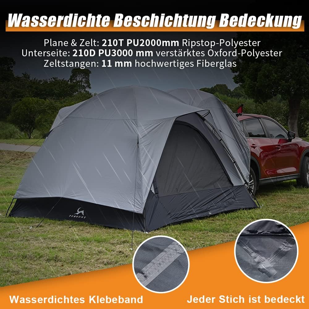 TOMOUNT Achtertent Waterdicht Auto Camping Tent, 3 x 3 x 2,1 m, 4 Personen Familietent Koepeltent voor Trekking, Camping, Outdoor, Hiking