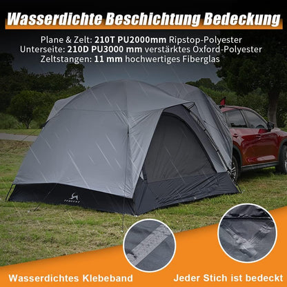 TOMOUNT Achtertent Waterdicht Auto Camping Tent, 3 x 3 x 2,1 m, 4 Personen Familietent Koepeltent voor Trekking, Camping, Outdoor, Hiking