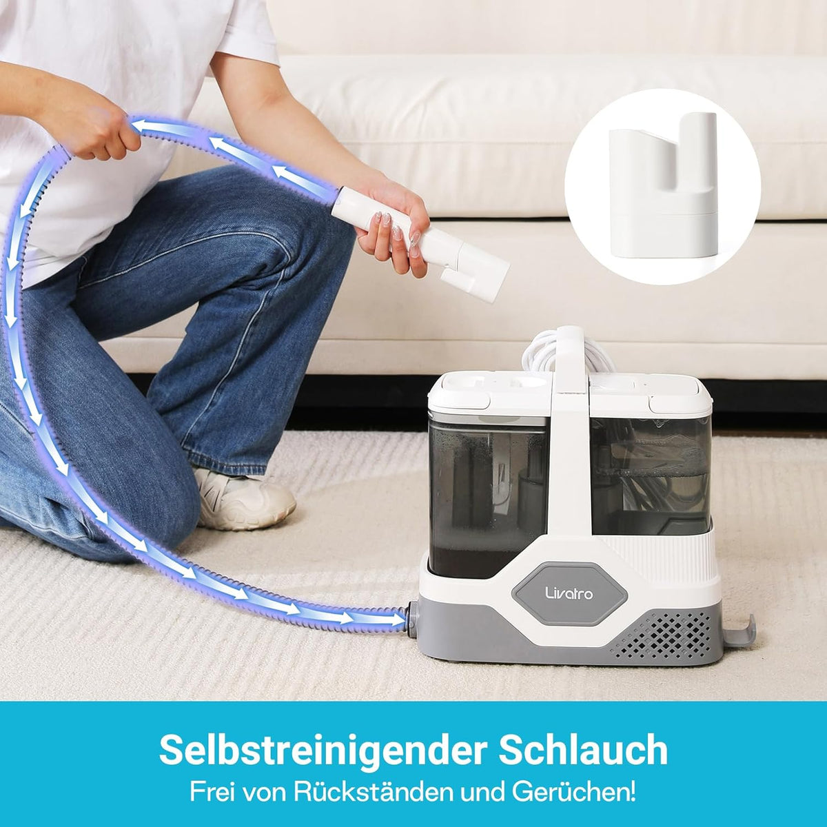 Gestoffeerde Reiniger – Apparaat – Natstofzuiger – Waszuiger – Tapijtreiniger – 600W Motor – 16 kPa Zuigkracht – 2,3L Watertank – Zelfreiniging – Compact – Voor Tapijt, Bank, Mat