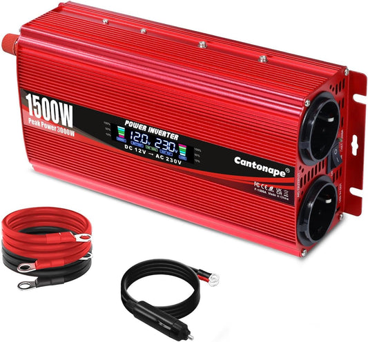 1500 W, 12 V naar 220 V/230 V, gemodificeerde sinusgolf, omvormer, gelijkstroom-omvormer, spanningsomvormer voor auto, vrachtwagen, met poort