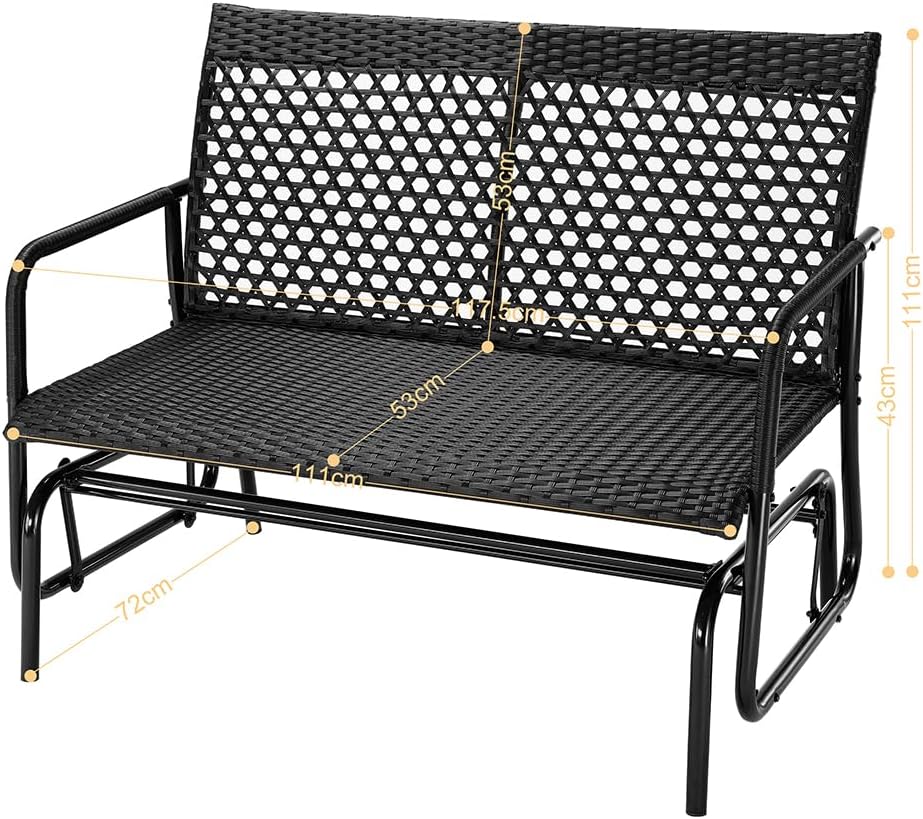 BAKAJI Hollywood schommelbank van rotan, 2 plaatsen voor buiten, tuinbank, kantelbank, ergonomisch, met structuur tegen uv-stralen en weersinvloeden, geschikt voor balkon, terras, terras
