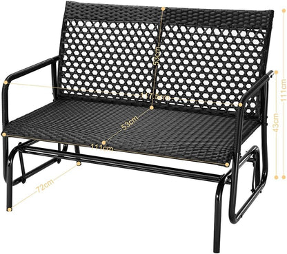 BAKAJI Hollywood schommelbank van rotan, 2 plaatsen voor buiten, tuinbank, kantelbank, ergonomisch, met structuur tegen uv-stralen en weersinvloeden, geschikt voor balkon, terras, terras
