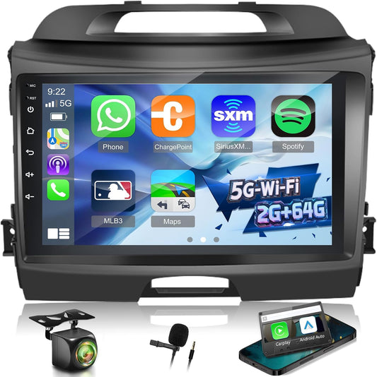 Android Car Radio for KIA Sportage 2010–2016, 9 Inch 1080P Touch Screen, Wireless CarPlay & Android Car, GPS, WiFi, DSP, Plug and Play Radio Upgrade + Rear View Camera - QUORE