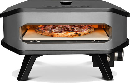 Cozze® 90349 13" Gas Pizza oven met thermometer mobiele pizzasteen gasgrill tot 400 graden regelbaar met 34 x 34 cm pizzasteen draagbaar terras balkon zwart