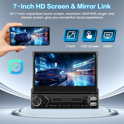 Inefala 2G+64G Android 13 Autoradio 2 Din met 7 Inch Uittrekbaar Scherm, Draadloze Carplay & Android Auto, Auto Radio Bluetooth met GPS WiFi FM/RDS BT SWC Achteruitrijcamera+Microfoon