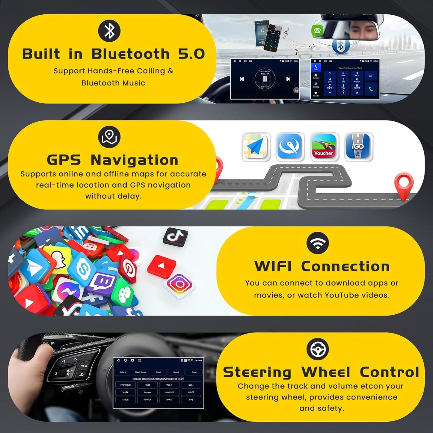 Autoradio – Multimediaspeler – 2-DIN Radio – Touchscreen Stereo – Infotainmentsysteem – 7 Inch Touchscreen – Wireless CarPlay En Android Auto