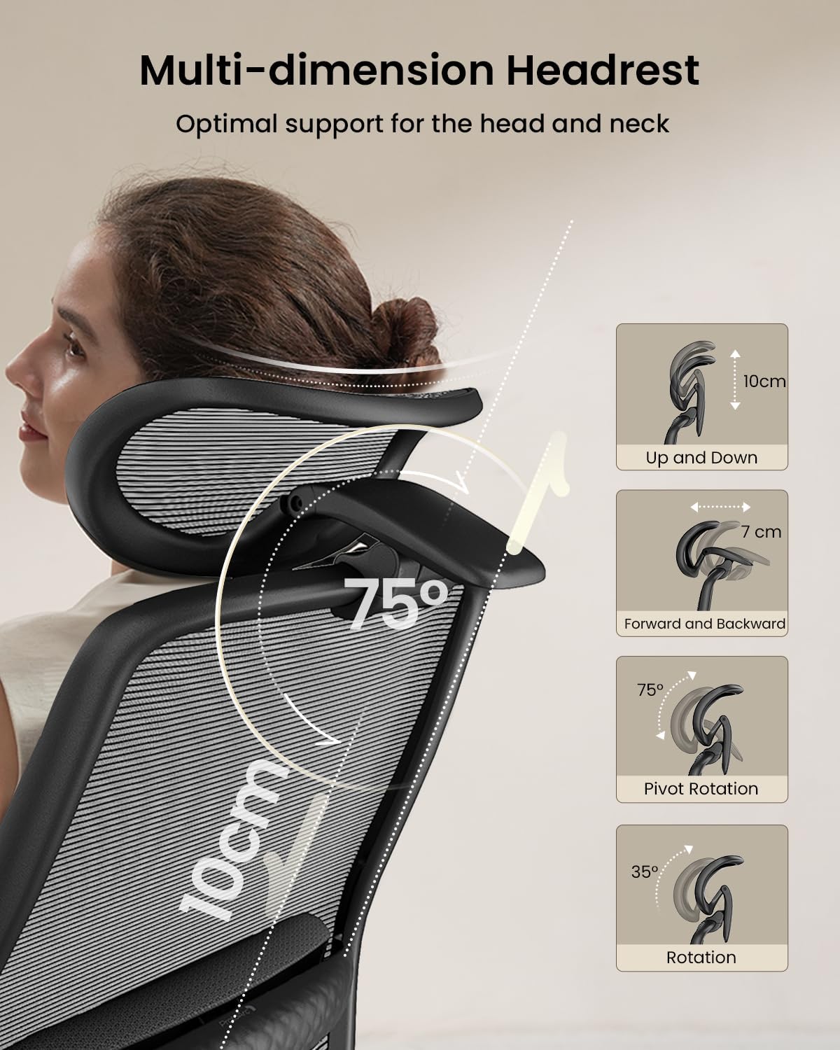 ProtoArc EC200 computertafelstoel - ergonomische lendensteun en glijdende zitting, 3D-hoofdsteun en armleuningen, ideaal voor lang zitten thuis - zwart