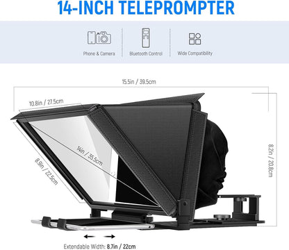 Teleprompter – Autocue – Camera Prompter – Scriptscherm – Videoprompter – 14 Inch Aluminiumlegering – Afstandsbediening En App