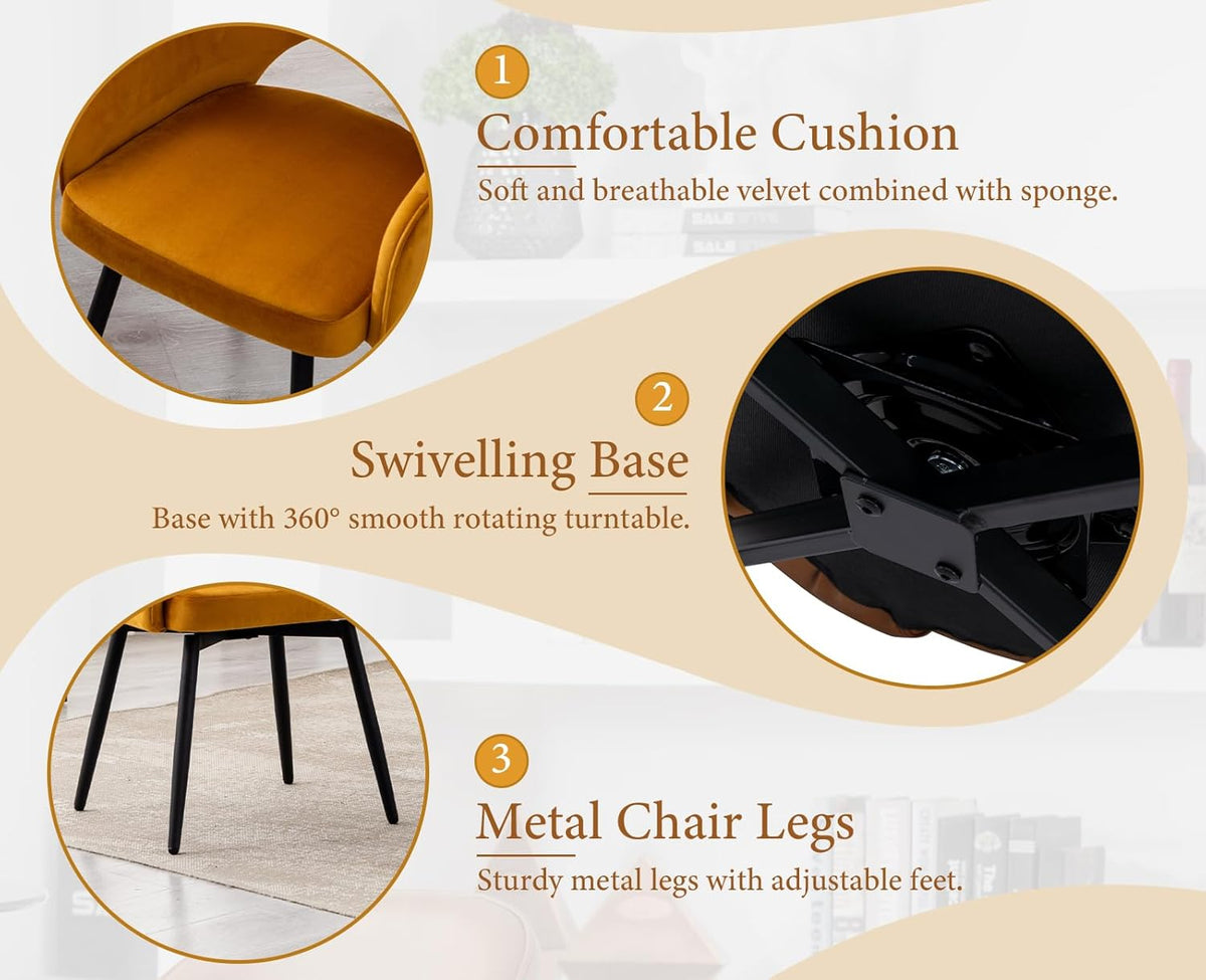 chairus Velvet Dining Chairs Set of 4 Upholstered Side Chairs Modern 360° Rotatable Recliner Accent Chair for Home Office Living Room (Yellow-4(Velvet)) - QUORE