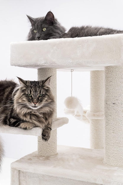 Krabpaal – Krabmeubel – Kattenboom – Kattenhuis – Kattenmand – 134 cm Hoog – Extra Dikke Sisalstammen 9 cm – Luxe Hangmat & Wasbaar Kussen – Crème