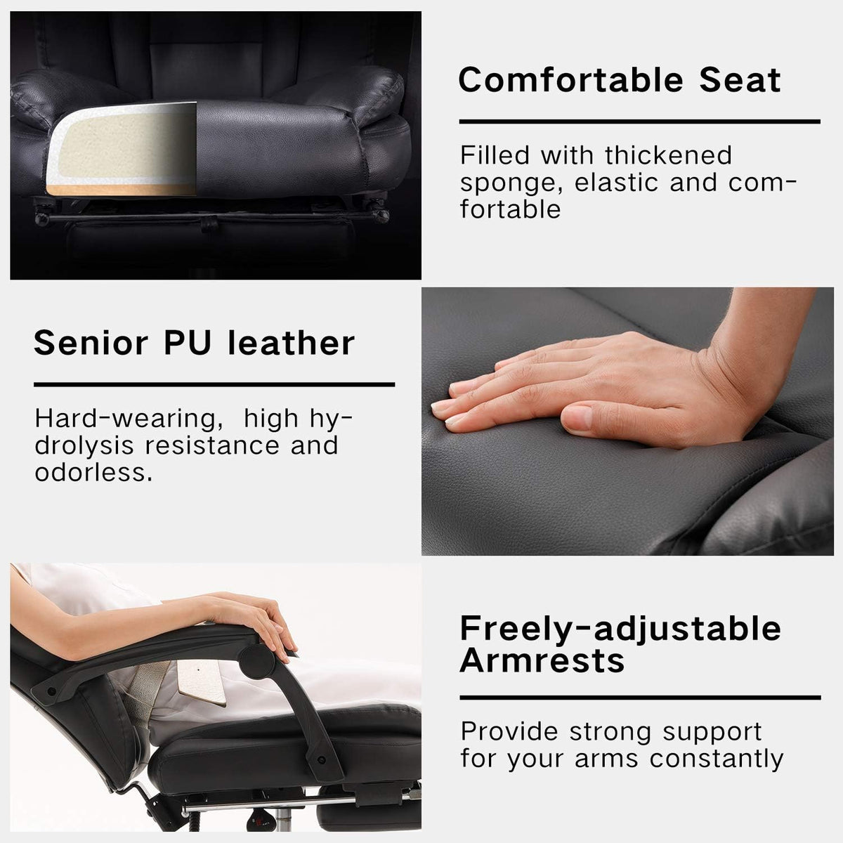 Bureaustoel – Draaistoel – Bureaustoel Ergonomisch – Fauteuil – Kantoorstoel – Verstelbare Zithoogte – 135° Kantelfunctie Met Voetensteun