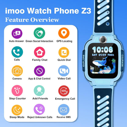 imoo Z3 kinderhorloge met GPS tracker, videobellen, schoolmodus, SOS en IPX8 waterdicht. Inclusief simkaart en WiFi. Perfecte smartwatch voor kinderen. (Roze)